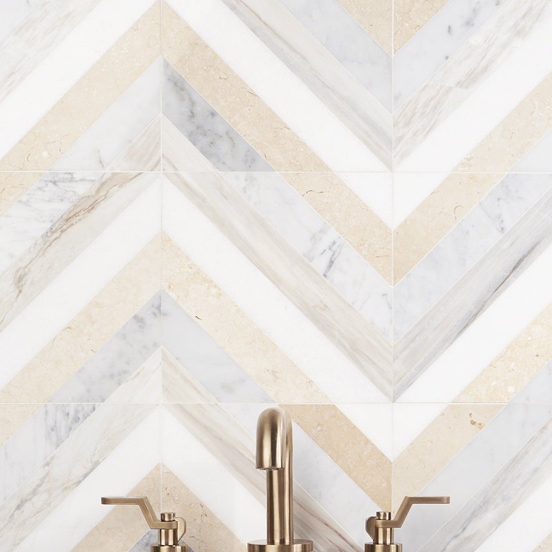 Chelsea 8" x 8" Marble Mosaic Tile, Beige/Gray