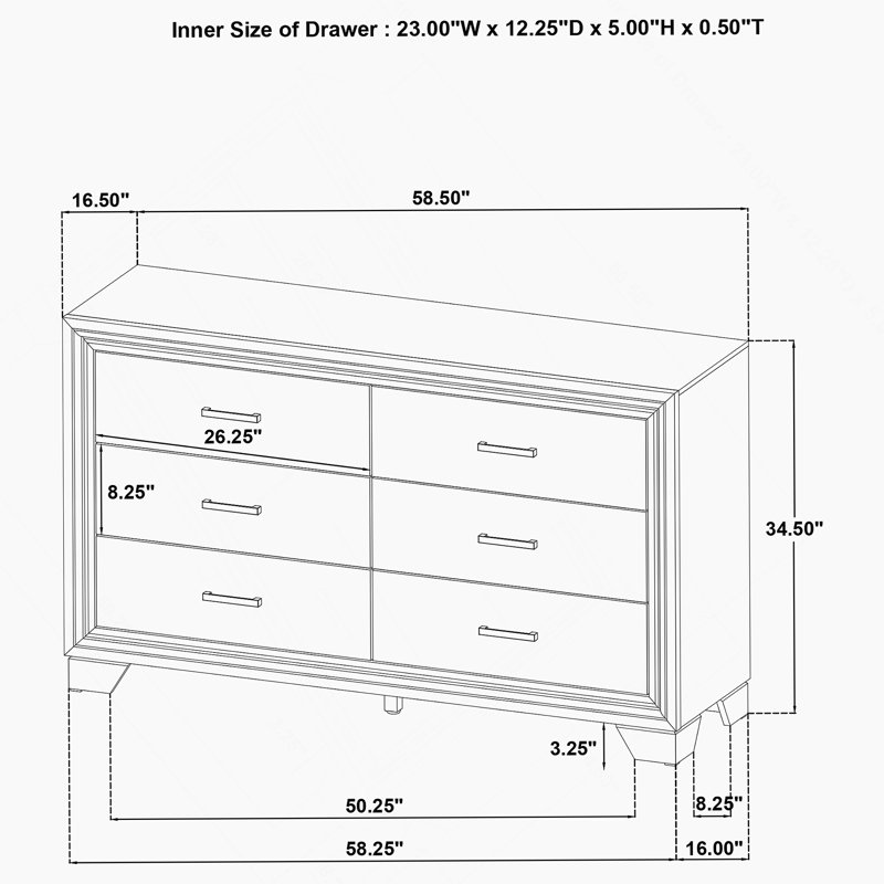 Commode 6 tiroirs en chêne brun