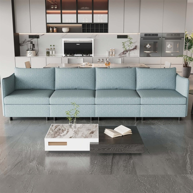 Canapé modulaire modulaire avec rangement pour le salon, Tissu bleu