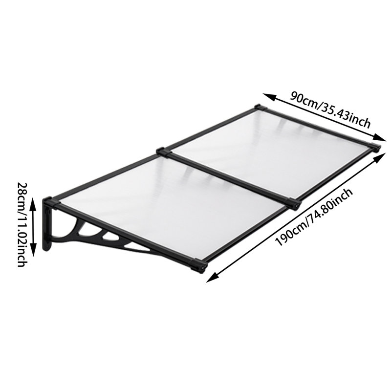 Dakota Fields 190cm W x 90cm D Plastic Cover Retractable Door / Window Awning, Clear/Black