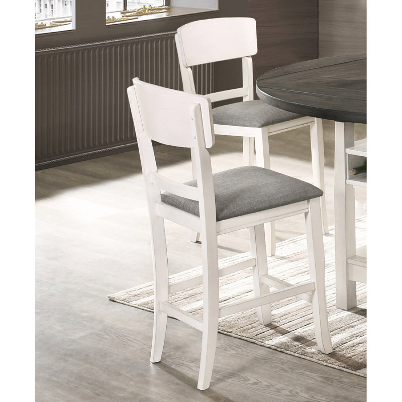 Chaises de salle à manger rembourrées à hauteur de comptoir 2 pièces, finition gris craie, pieds à dossier évasé, siège de style contemporain pour chaise de chambre, dossier, conception courbée
