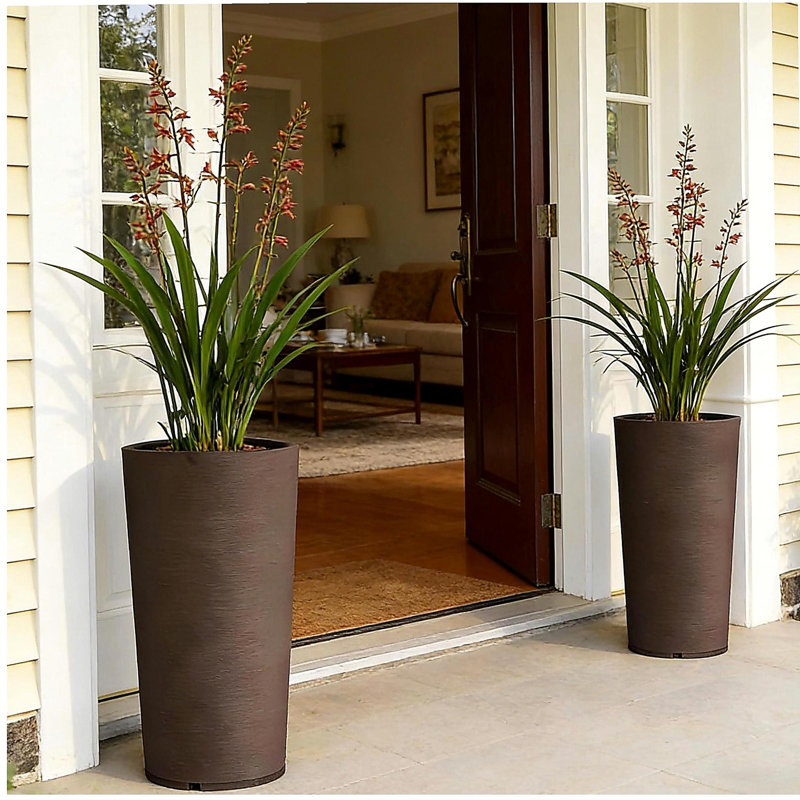 Grand pot de fleurs, grands pots de fleurs empilables, ensemble de 2 pots de fleurs, Brun