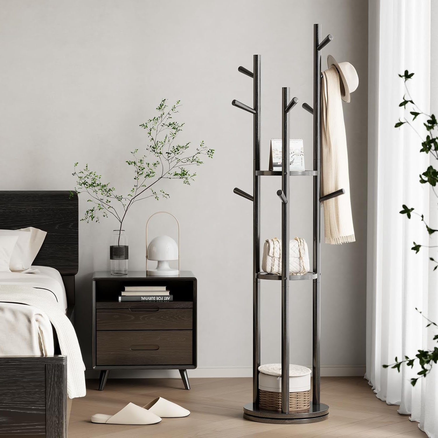 Hoomic Coat Rack, Solid Wood Rotary Coat Rack Stand | Wayfair