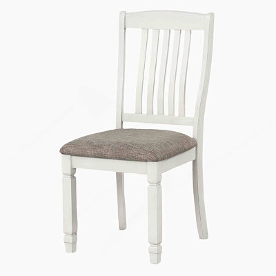 Farmhouse Style 2Pc Side Chair Slat Back Upholstered Seat Rustic White Finish Dining Room Furniture
