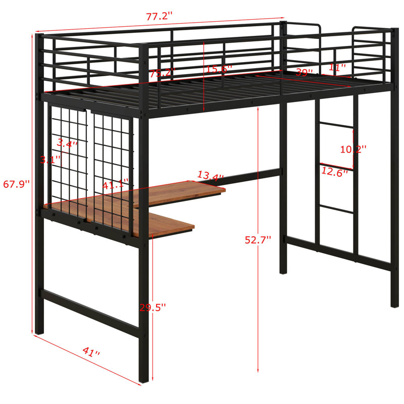 Lit mezzanine en métal avec bureau Dilana, Noir