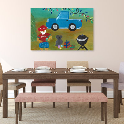 Summer Christmas Santa Bbq Abstract Contemporary Christmas Tree Bear Koala Summer Landscape Wall Art Print by Janine Brewster - Wrapped Canvas Print