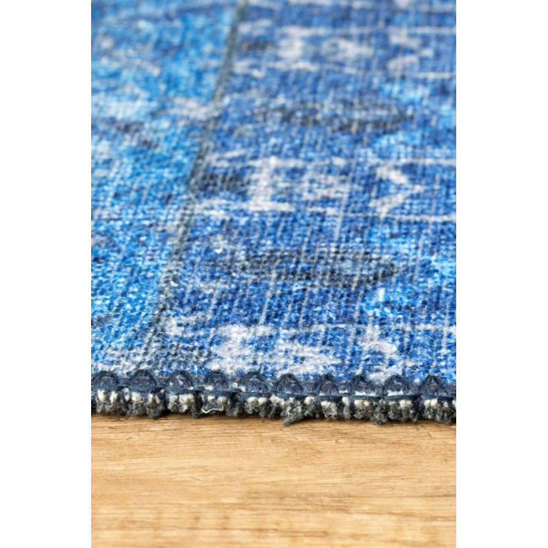 Tapis décoratif tissé bleu à patchwork, Carré 5 pi