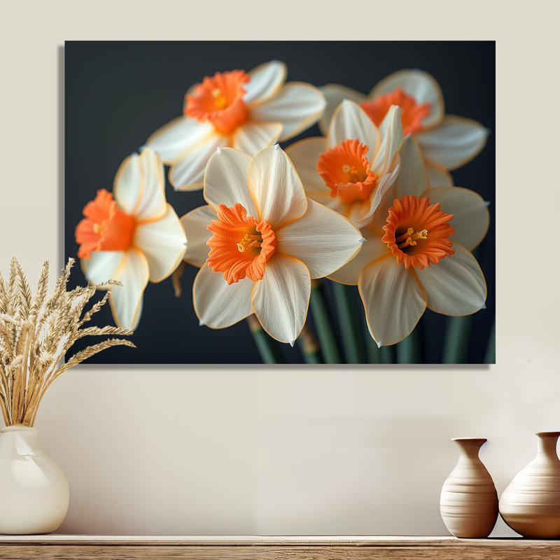 Jaune jaune orange tournesol sourire jonquilles - jonquilles murales salon, Sans cadre, métal, H 34 po x l 44 po
