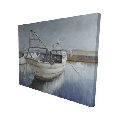 Bateau de pêche bleu - art de toile bleu marine