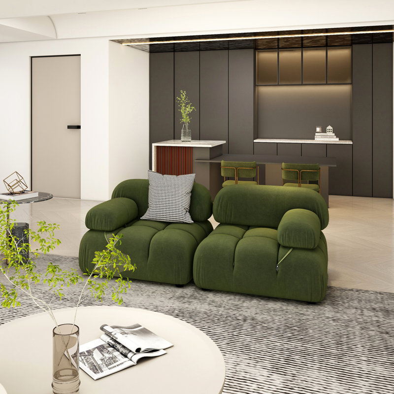 Canapé modulaire 3 pièces 109,5 po Sigma, Velours vert olive, H 27,5 po x l 72,5 po x P 36 po, 2