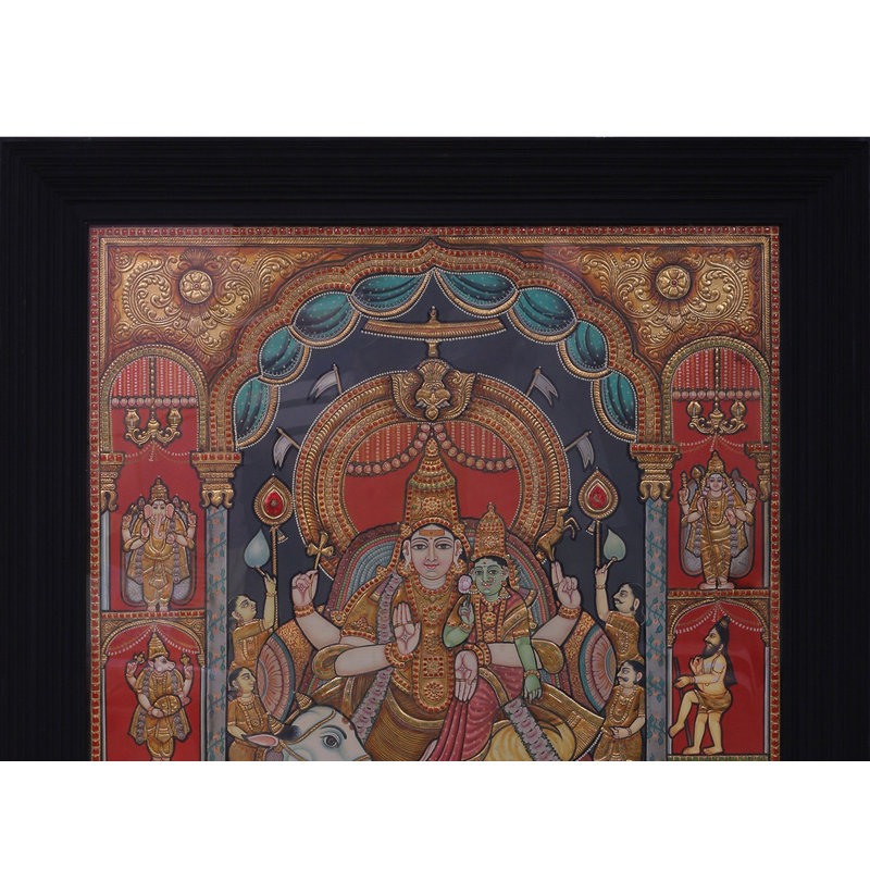Lord Shiva, mariage avec la déesse Parvati | Couleurs traditionnelles avec or 24 carats | Avec cadre