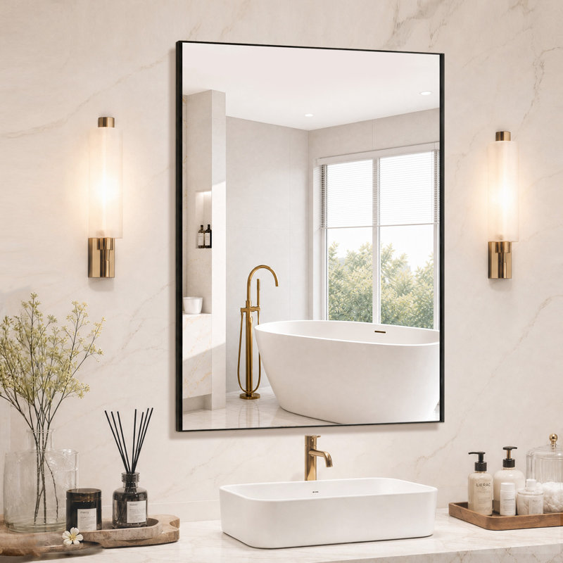 Miroir de meuble-lavabo mural vertical / horizontal, 29,92 po x 35,43 po, Noir