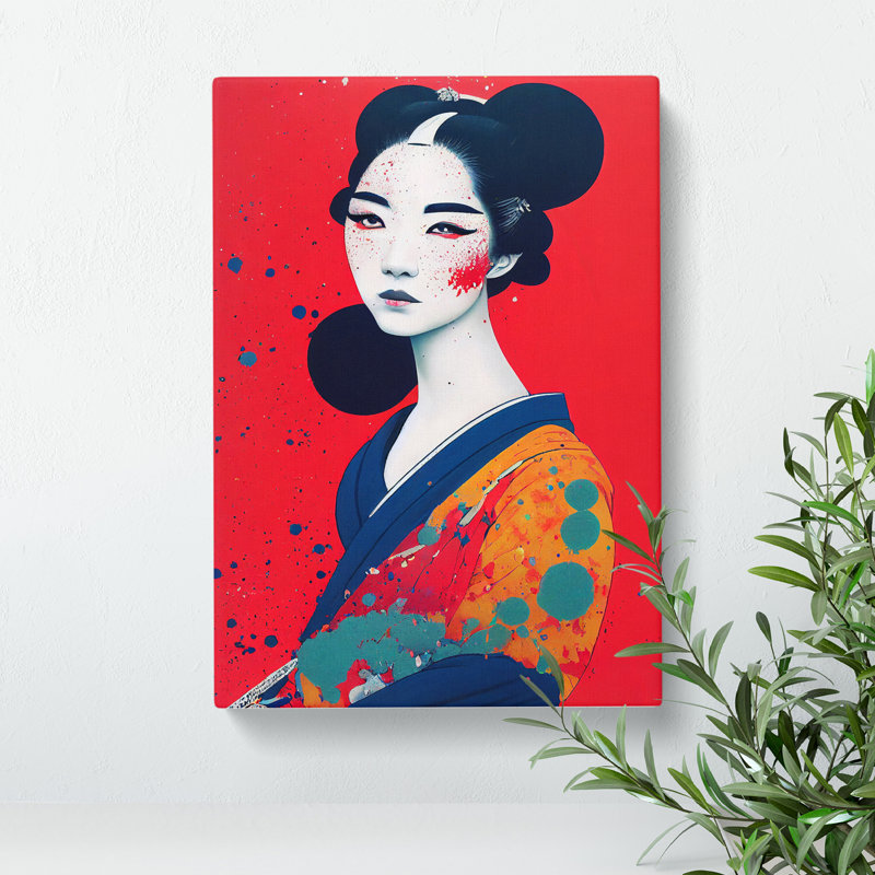 Paint Drip Geisha No.4 - Wrapped Canvas, 50cm H x 35cm W x 3cm D
