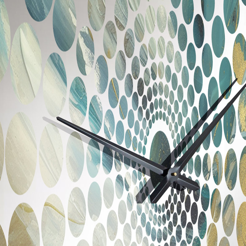 Horloge murale abstraite Golden Hour In Turquoise Waves III, Très grand