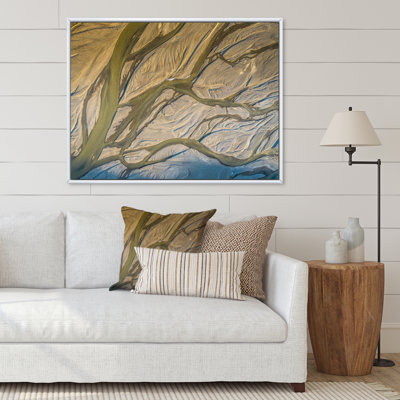 Vue aérienne d'un drone sur un lit de rivière sinueux - Peinture sur toile