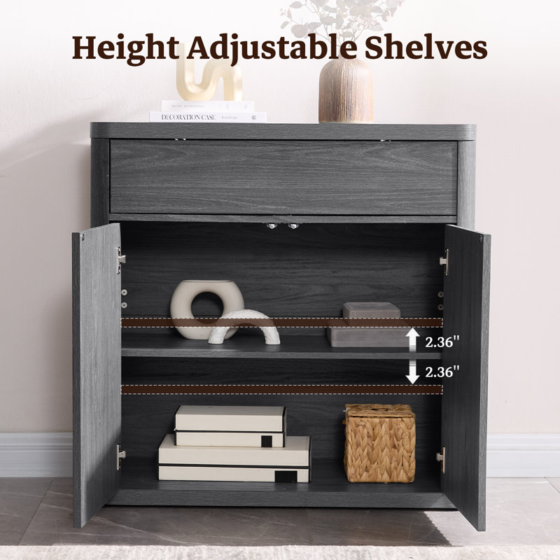 Cesiro 34.6" Wide Storage Sideboard with Drawer and Height-Adjustable Cabinet, Dark Gray Alder, 3