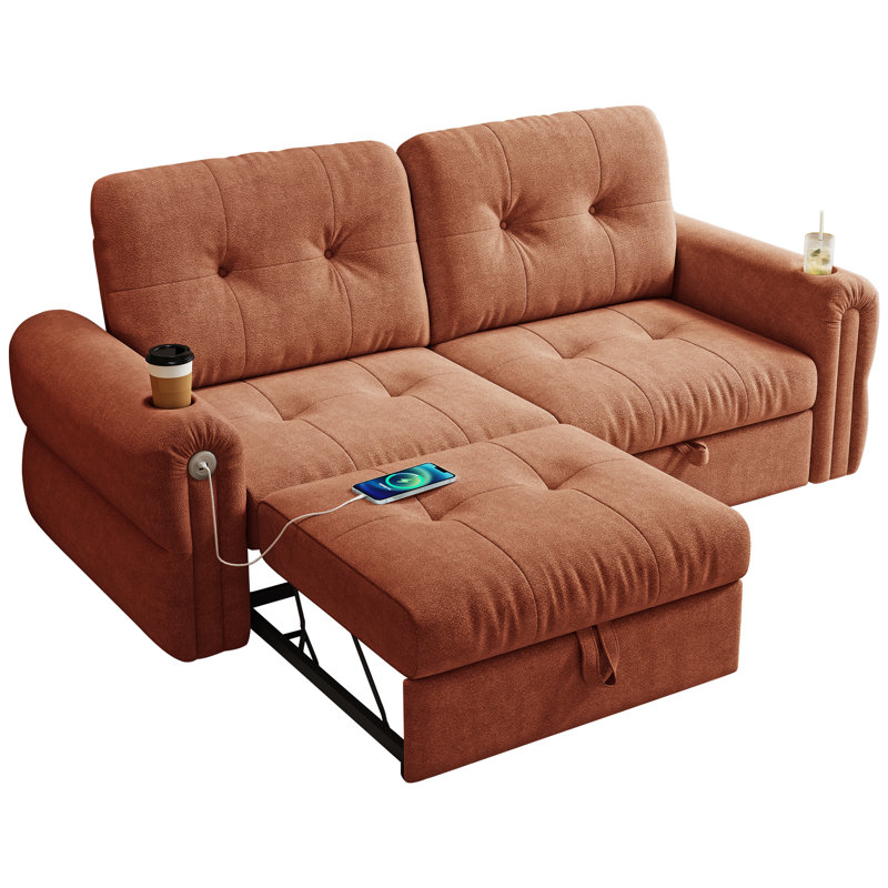 Canapé-lit moderne et multifonctionnel, canapé convertible en flanelle orange pour la maison