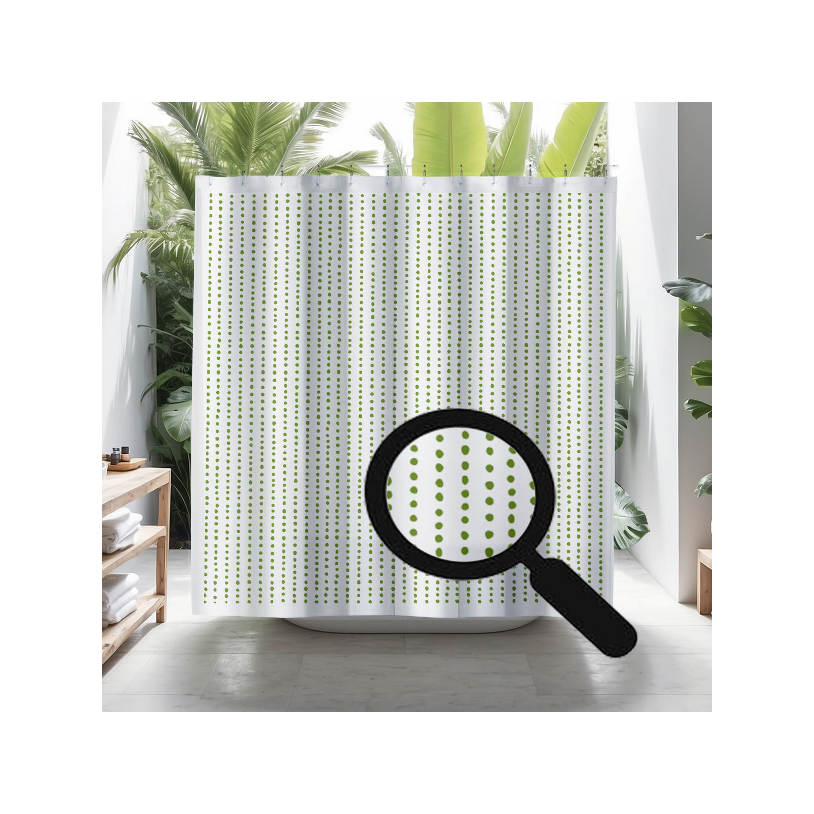 Thora Dots Mid-Century Shower Curtain, Chartreuse