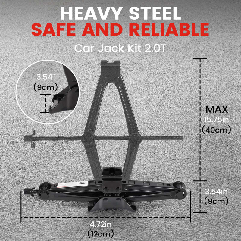 Black Steel 2 Ton Scissor Car Jack Kit with Lug Wrench