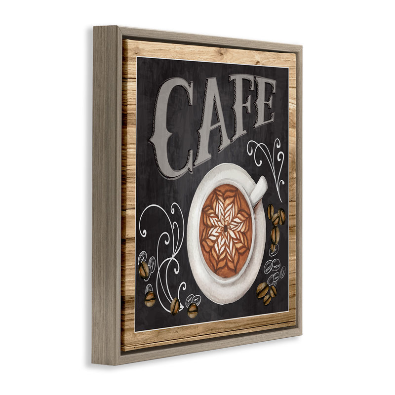 Enseigne de café de style tableau noir, H 18 po x l 18 po, Cadre flottant orme Montalcino