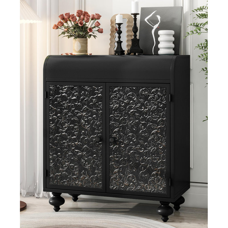 Armoire d'appoint Art avec 2 portes, armoire buffet avec rangement, armoire de rangement décorative patinée avec motif en relief pour le salon de la salle à manger