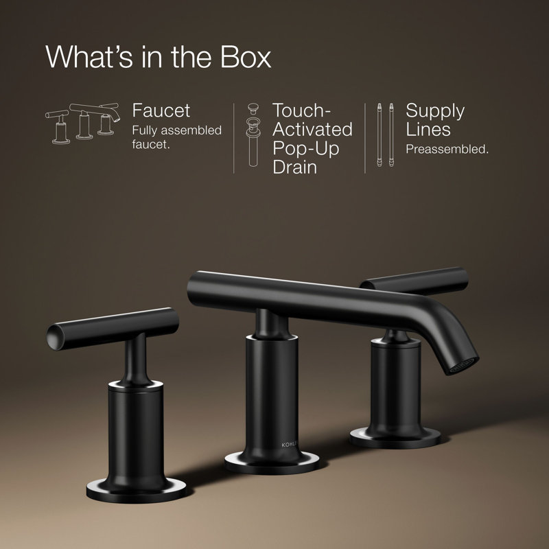 Purist Widespread Bathroom Faucet with Drain Assembly, Matte Black