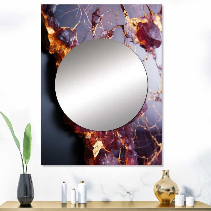 Gerdina rose et or rivière de marbre V - grand miroir abstrait, miroir mural décoratif moderne, impression d'art en métal