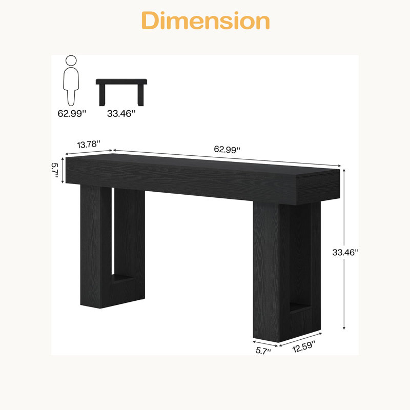 Console en bois, table d'appoint, table de salon rectangulaire derrière le canapé, Noir