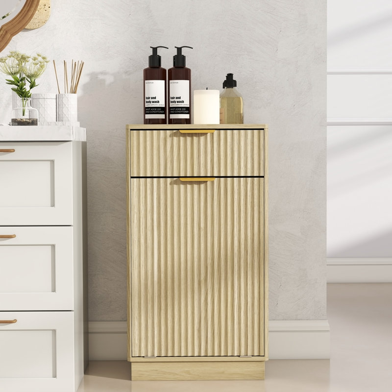 Armoire poubelle inclinable 10 gallons Woodgrain avec tiroir à texture ondulée et bac coulissant