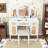 Makeup Vanity Desk with Tri-Fold Mirror, LED Bulbs, Cabinets, Charging Station and Stool-1277748641