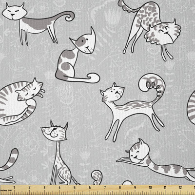 Coyote Cats Posing over Floral Feline Multi-Purpose Fabric