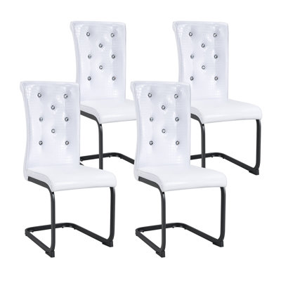 Ensemble de table de salle à manger moderne avec 4 chaises, plateau de table en panneau de fibres à densité moyenne en faux marbre blanc, pieds en métal, chaises rembourrées en PVC pour la cuisine et la salle à manger