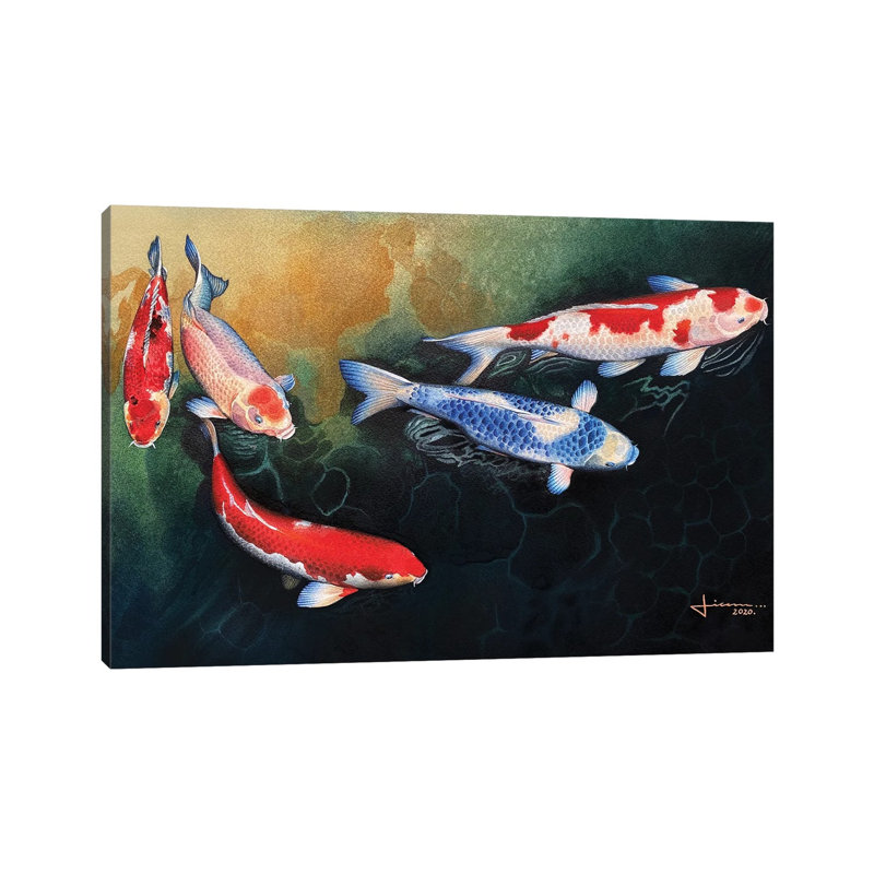 Red and Blue Koi 1 Piece Wrapped Canvas Painting, 20.32 cm H x 30.48 cm W