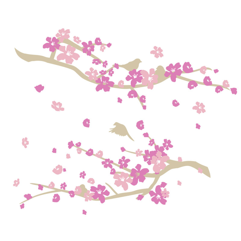 Décalcomanie murale petites fleurs de cerisier, Brun / rose, H 20 po x l 24 po x P 0,01 po