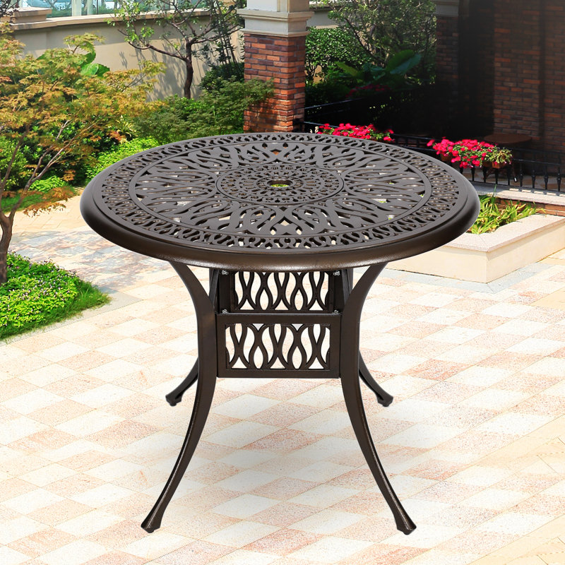 Table de salle à manger ronde en fonte d'aluminium Baze, Noir, noir, noir, noir, 29.5" H x 35.4" W x 35.4" D
