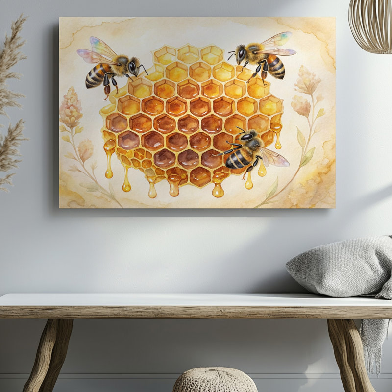 Nid d'abeille et abeilles, abeille et miel, 20 x 20 in