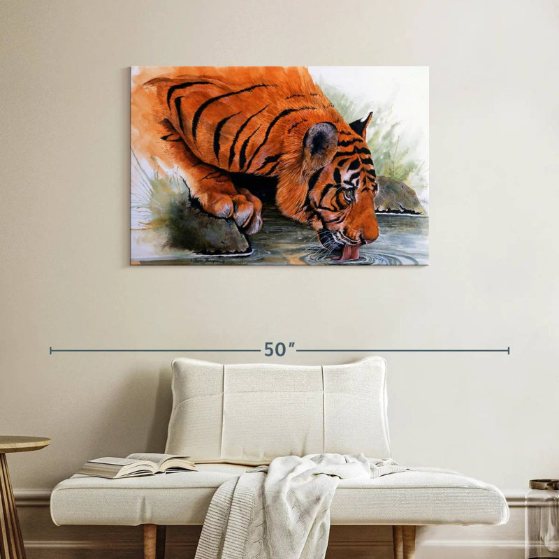 Brampt Tiger Drinking, 26" H x 39" W
