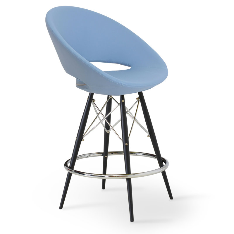 Crescent 24" Counter Stool, Black Tubes/Chrome Wires, White/Leatherette