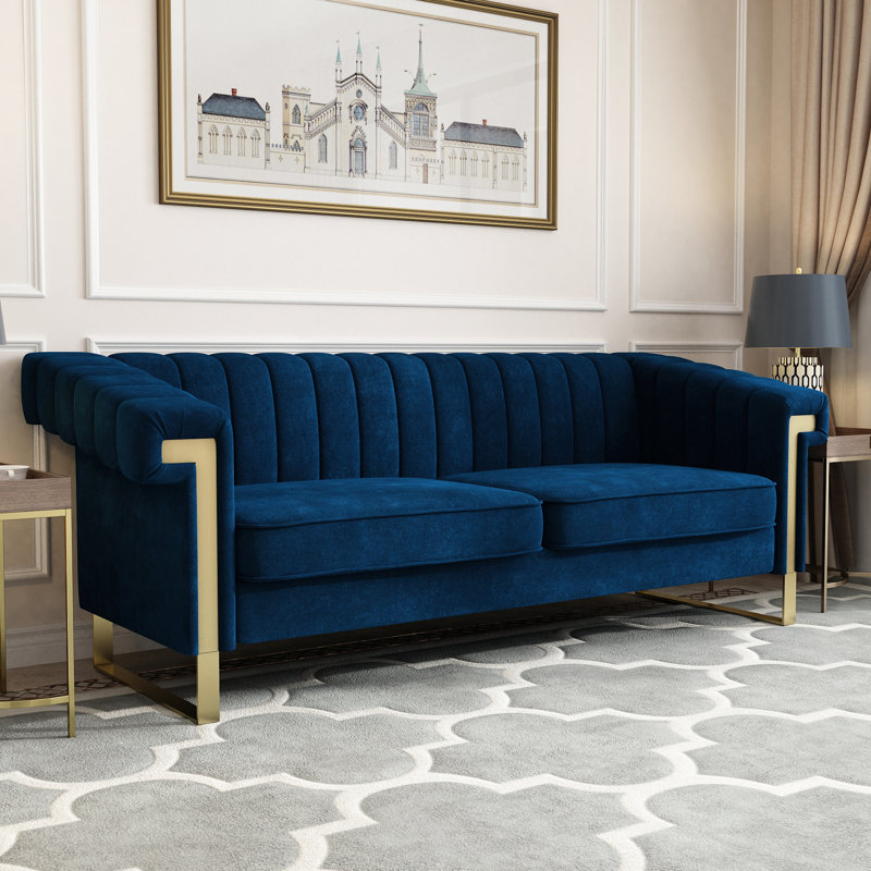 83.86'' Velvet Sofa, Navy Velvet