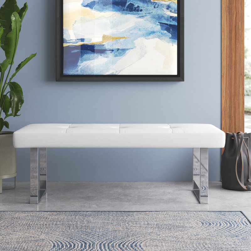Banc en cuir pour salle de séjour Cooper, Blanc