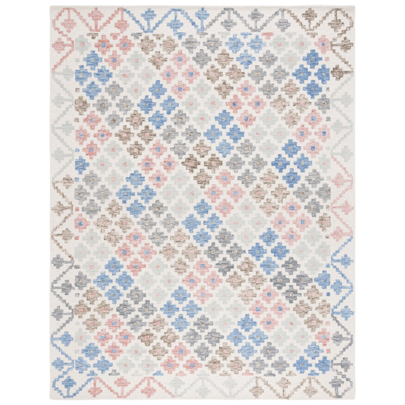 Lukats Hand Tufted Wool/Cotton/Latex Geometric Rug in Blue/Red, Rectangle 8' x 10'