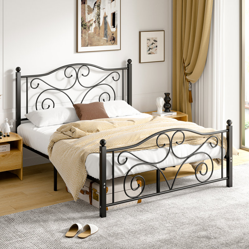 Double Size Metal Bed Frame with Headboard and Footboard, Classic Platform Bed, Mattress Foundation with Steel Slat Support, No Box Spring Needed, Easy Assembly, Mattress Not Included