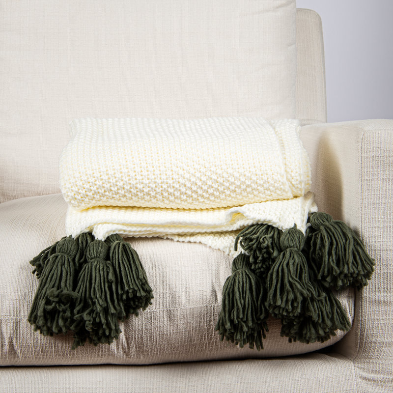  Jeté en tricot Big Tassel, Olive