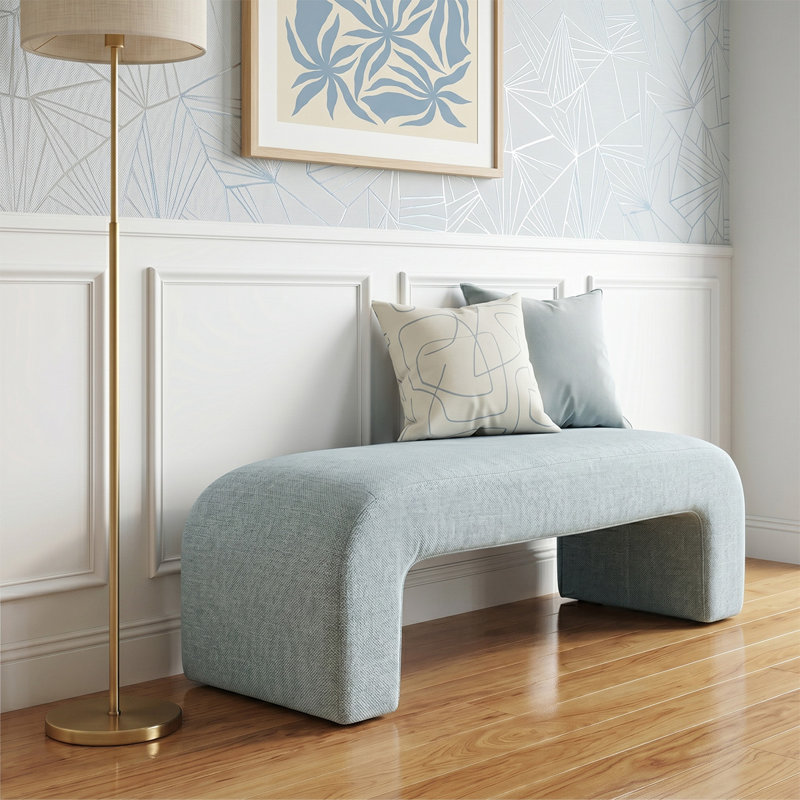 Ichika 47" W Upholstered Bench, Sky Blue