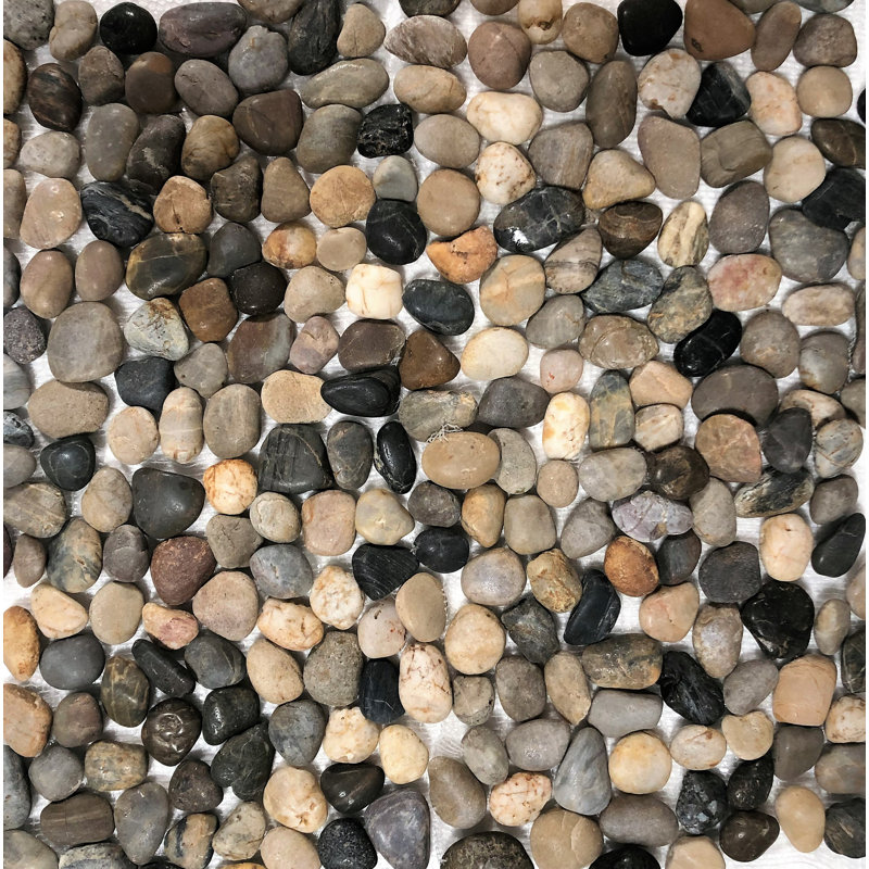 Mixed Pebble River Rock Mosaic Polished 12"x12" Interlocking Wall & Floor Tile