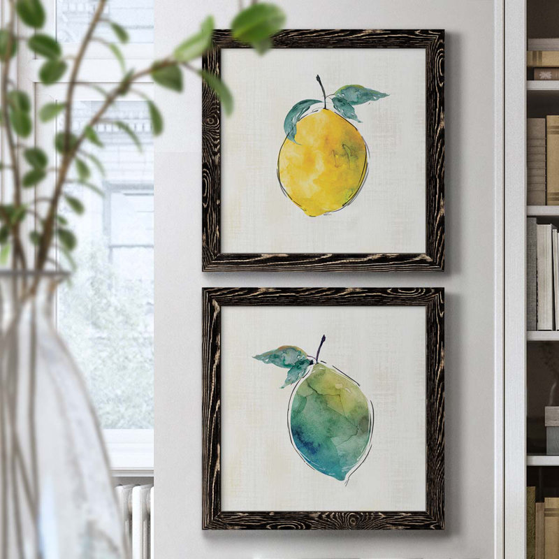 Happy Lemon - Ensemble de 2 peintures sur toile encadrées, H 20 po x l 40 po x P 1,5 po, Cadre noir
