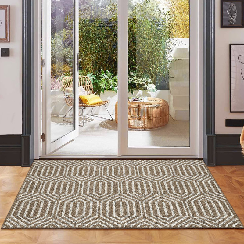 Non-Slip Geometric Indoor / Outdoor Doormat, 24" W x 35" L, Brown