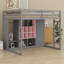 Lit mezzanine en bois avec garde-robe, tablettes et armoire-538640995-538641021