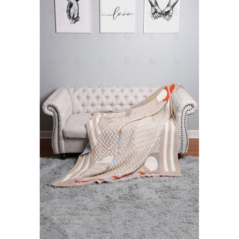 Jeté de luxe à motif géométrique , Beige