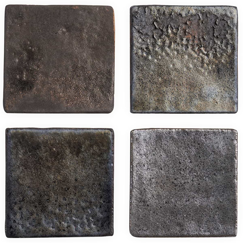 Emery Blue 4X4 Square Handmade Crackled Glossy Terracotta Tile - Final Sale, Bronze / Silver